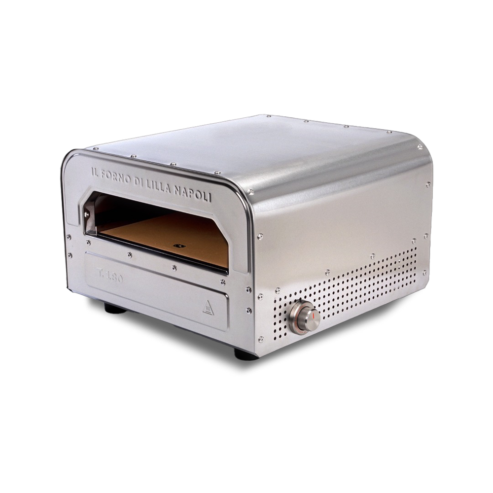 Il Forno di Lilla Napoli, gasoldriven pizzaugn i rostfritt stål, sedd framifrån